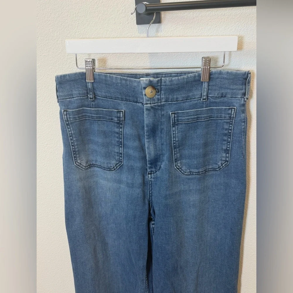 Maeve Anthropologie The Colette Wide-Leg Crop Patch Pocket Jeans Tall 32T - Picture 8 of 12